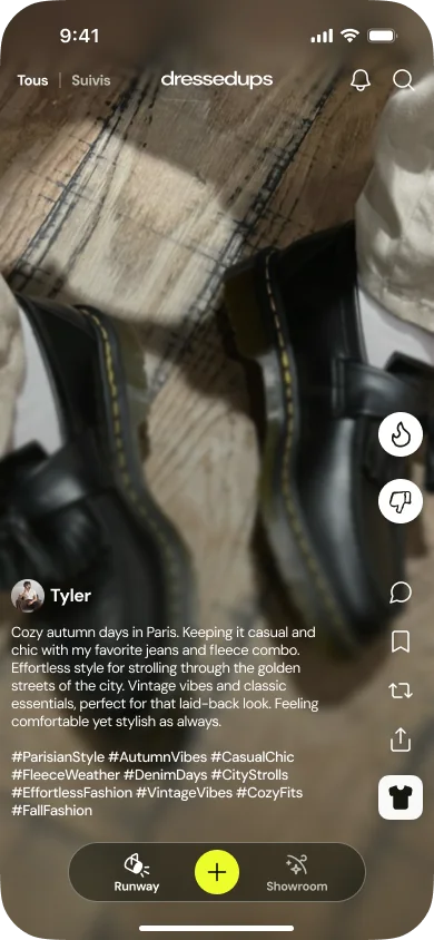 Feed vidéo vertical Runway de l'application React Native Dressedups