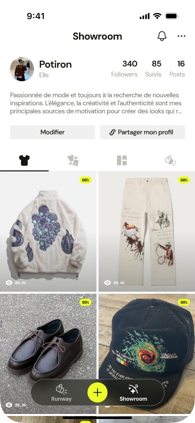 Showroom et vestiaire structuré de l'application mode Dressedups
