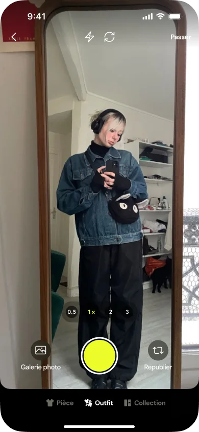 Caméra custom Vision Camera pour publier une tenue dans Dressedups